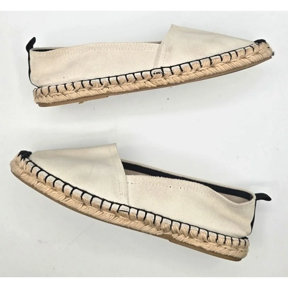 Bata Womens Cream Suede Espadrille Flats Spain Black Stitching Size 40 US 9